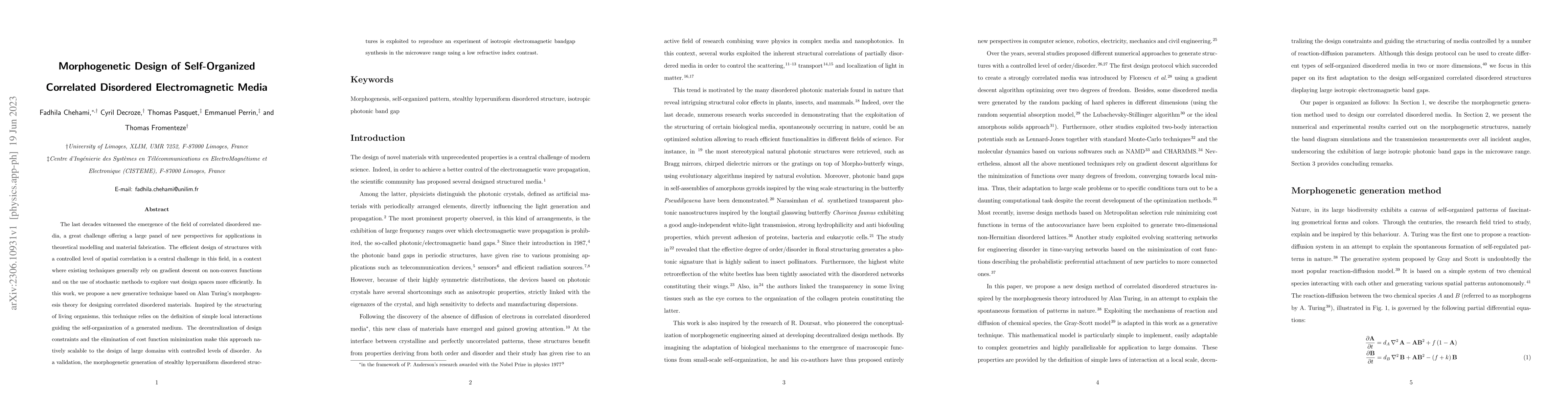 Thumbnail for Morphogenetic Design of Self-Organized Correlated Disordered
  Electromagnetic Media