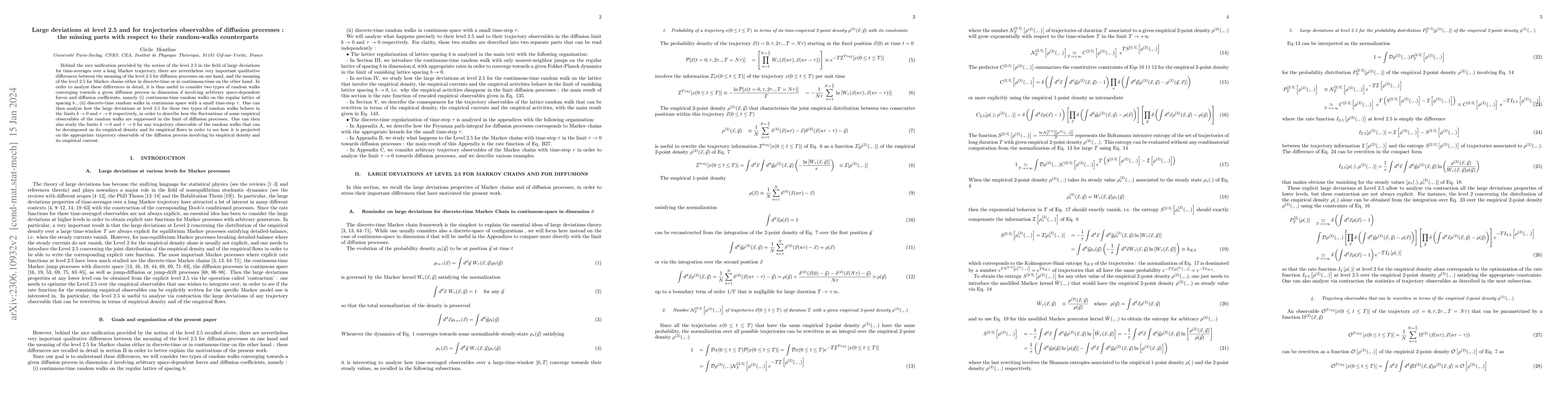 Thumbnail for Large deviations at level 2.5 and for trajectories observables of
  diffusion processes : the missing parts with respect to their random-walks
  counterparts