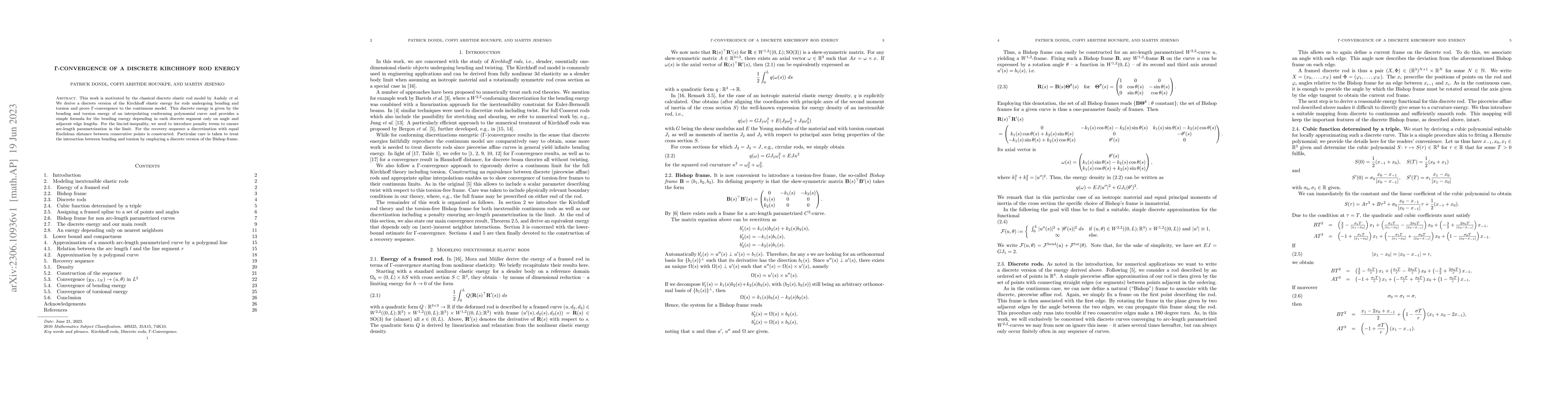 Thumbnail for $\Gamma$-convergence of a discrete Kirchhoff rod energy