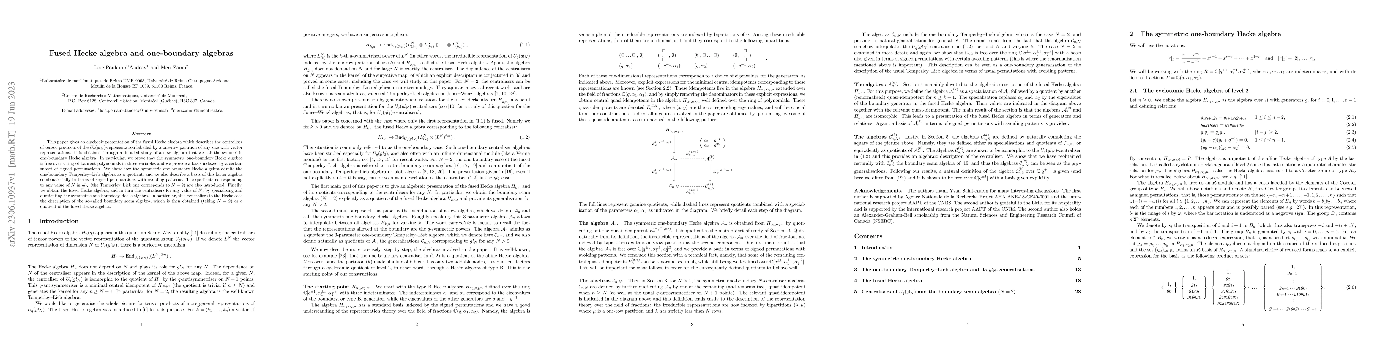Thumbnail for Fused Hecke algebra and one-boundary algebras