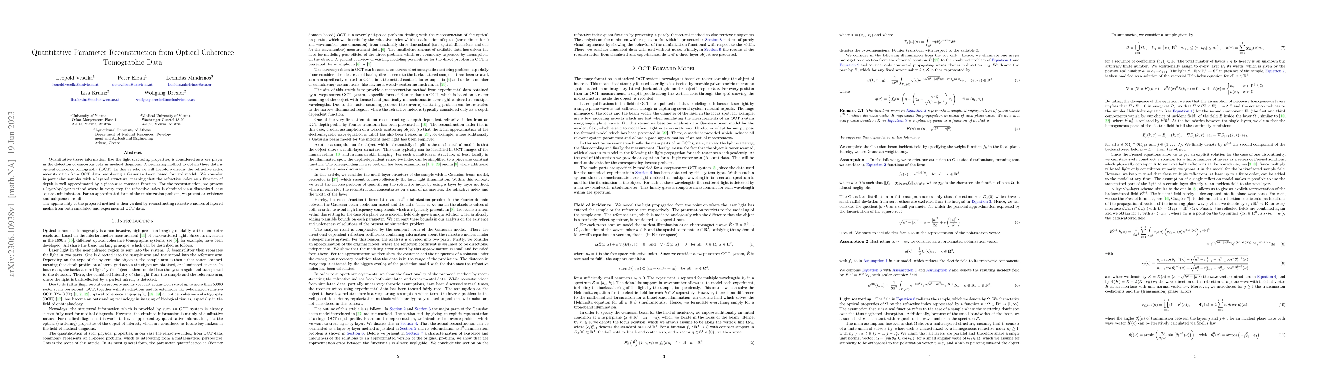 Thumbnail for Quantitative Parameter Reconstruction from Optical Coherence Tomographic
  Data