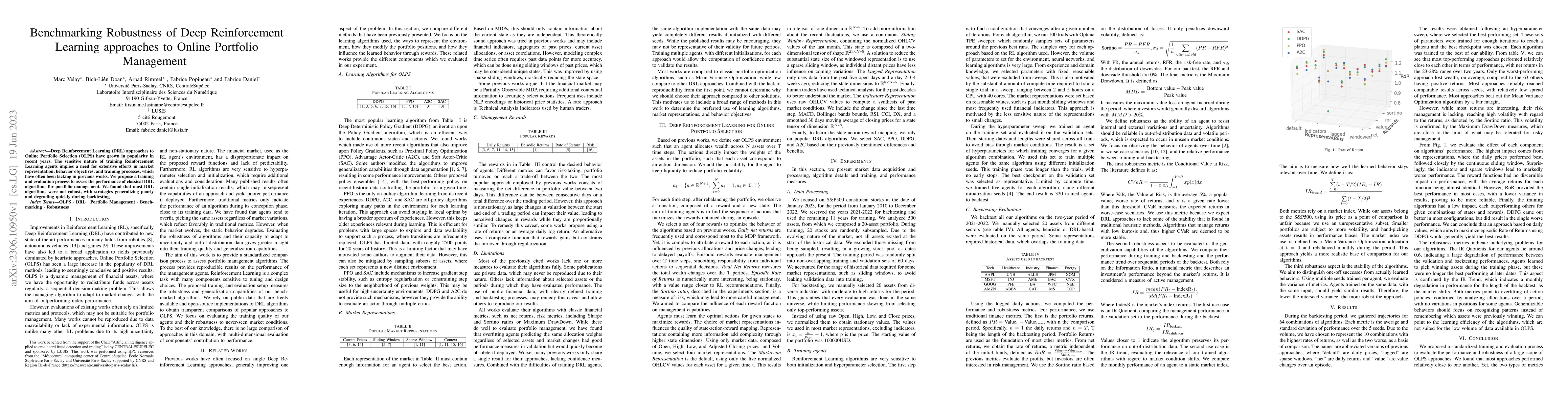 Thumbnail for Benchmarking Robustness of Deep Reinforcement Learning approaches to
  Online Portfolio Management