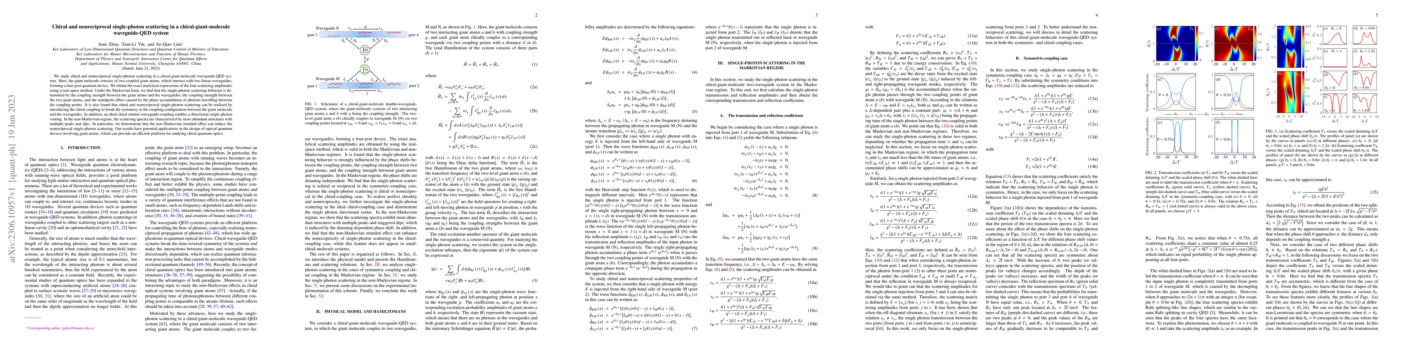 Thumbnail for Chiral and nonreciprocal single-photon scattering in a
  chiral-giant-molecule waveguide-QED system