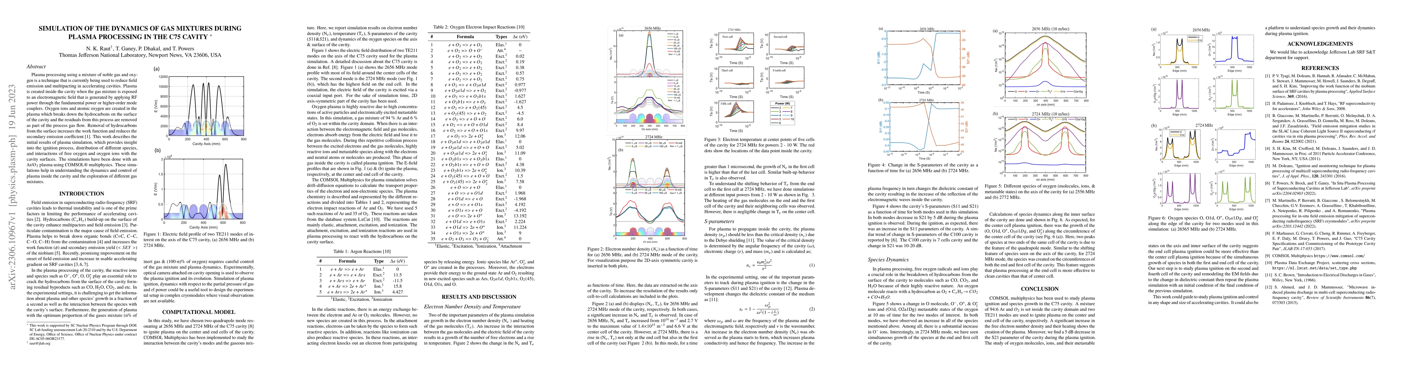 Thumbnail for Simulation of the dynamics of gas mixtures during plasma processing in
  the C75 Cavity