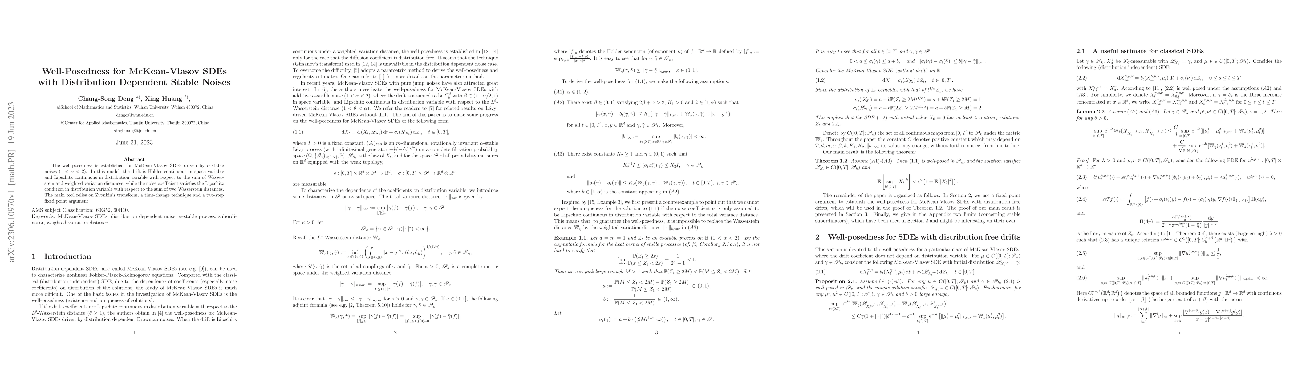 Thumbnail for Well-Posedness for McKean-Vlasov SDEs with Distribution Dependent Stable
  Noises