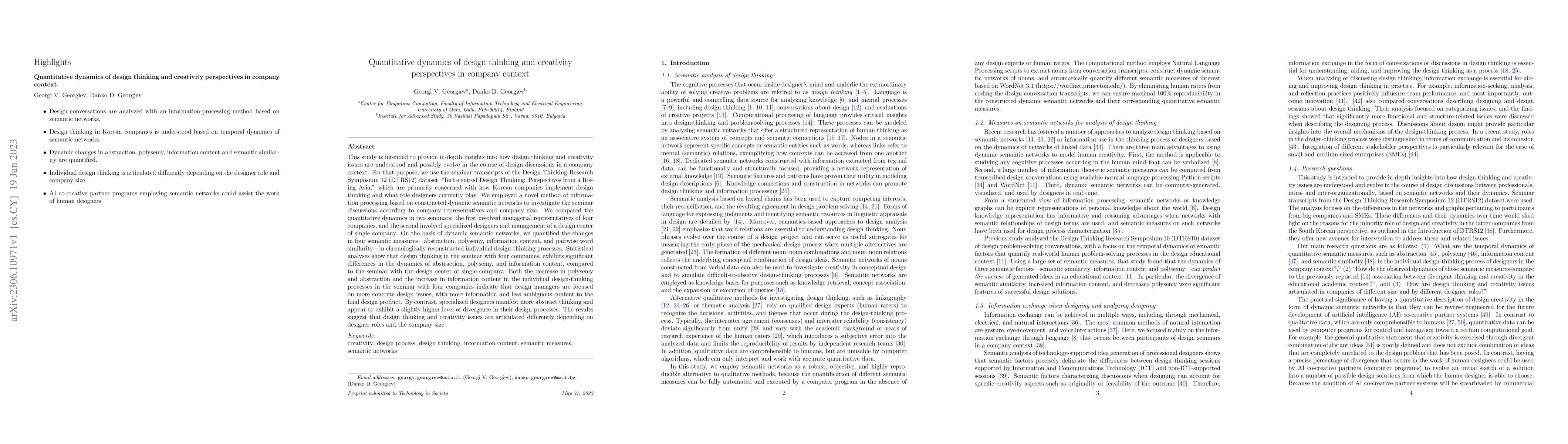 Thumbnail for Quantitative dynamics of design thinking and creativity perspectives in
  company context
