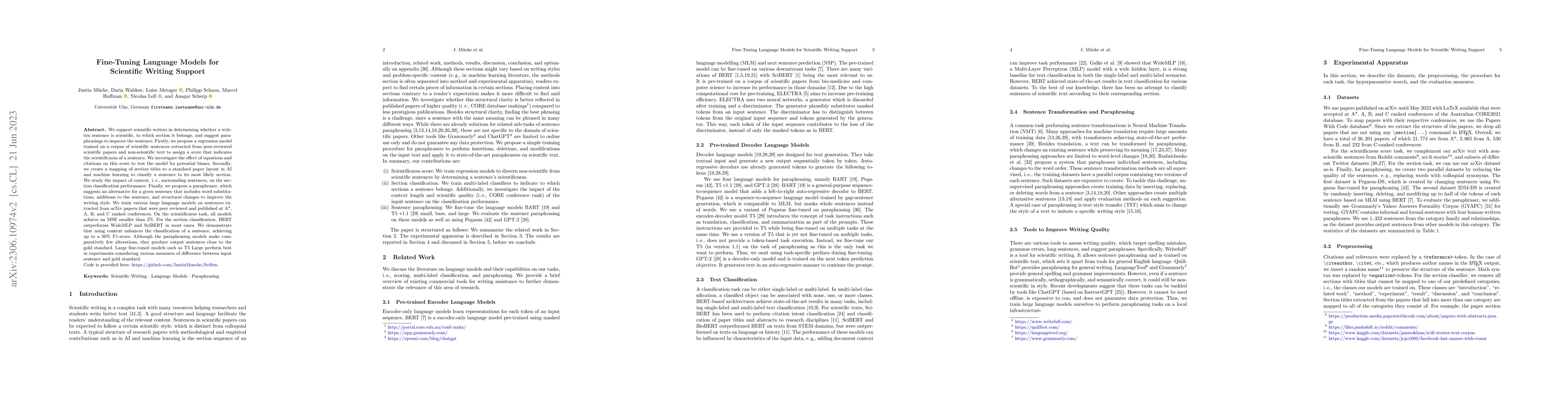 Thumbnail for Fine-Tuning Language Models for Scientific Writing Support