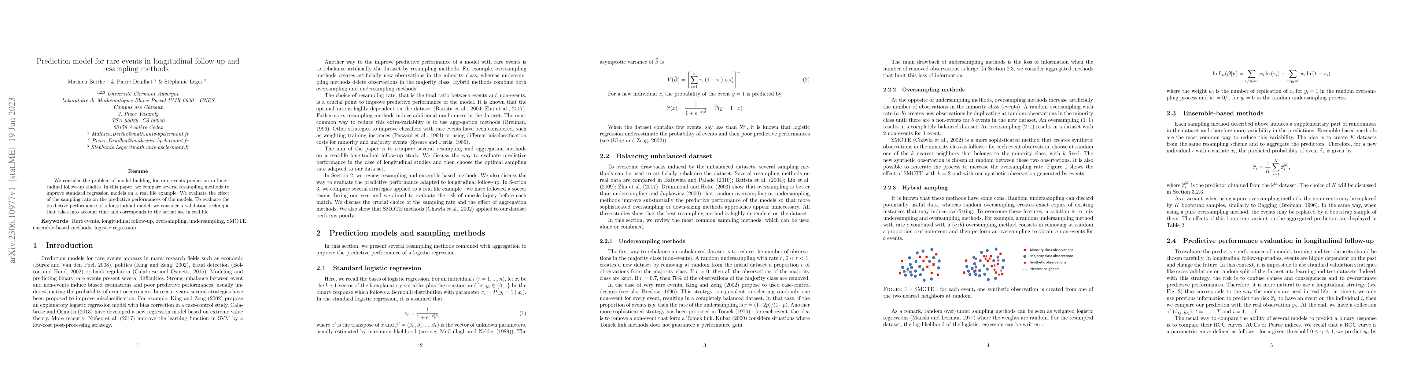 Thumbnail for Prediction model for rare events in longitudinal follow-up and
  resampling methods