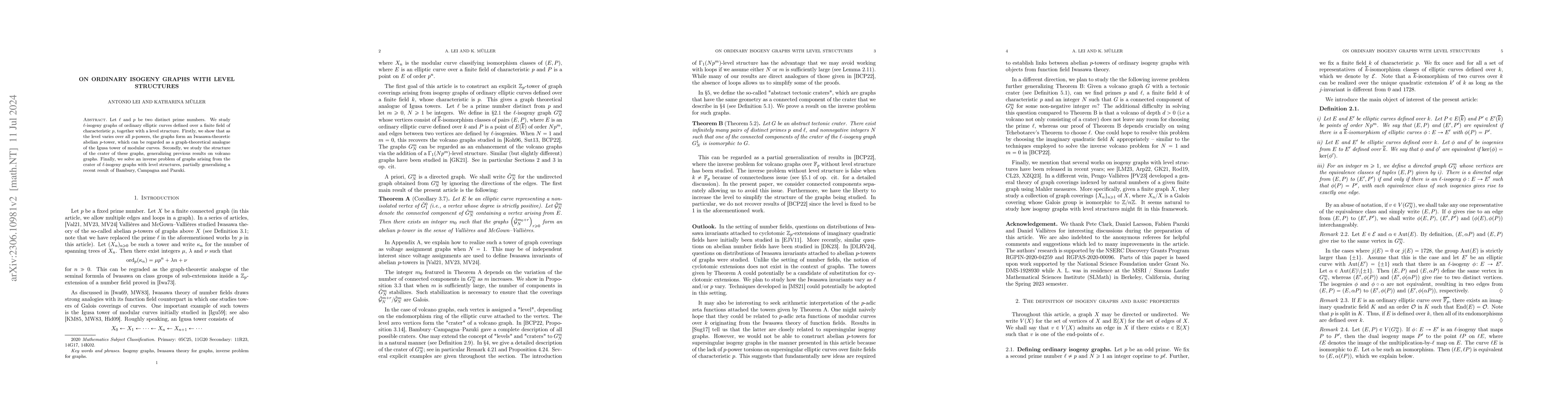 Thumbnail for On ordinary isogeny graphs with level structure
