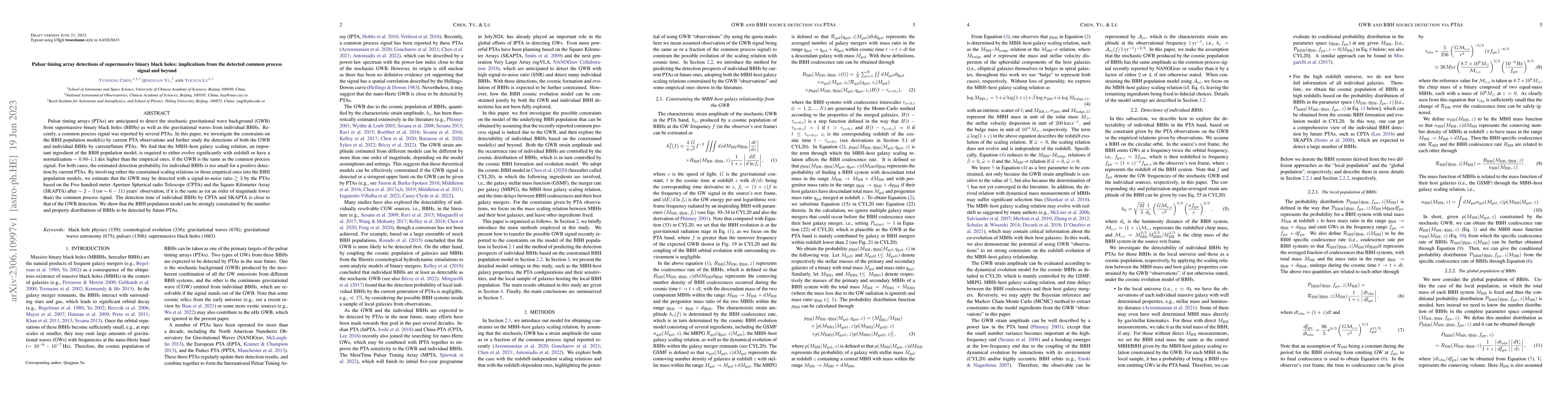 Thumbnail for Pulsar timing array detections of supermassive binary black holes:
  implications from the detected common process signal and beyond