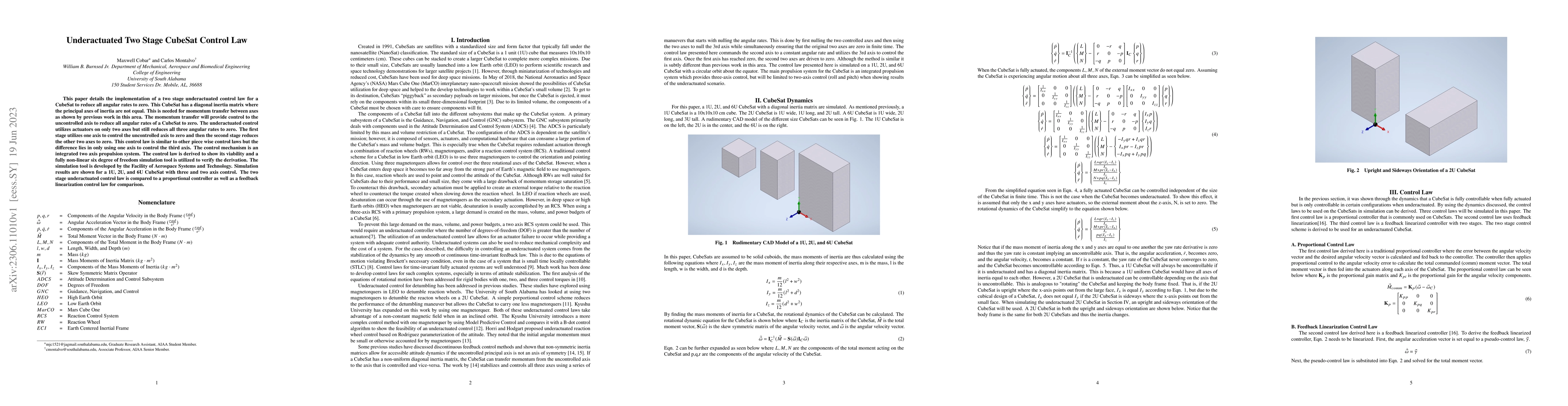 Thumbnail for Underactuated Two Stage CubeSat Control Law
