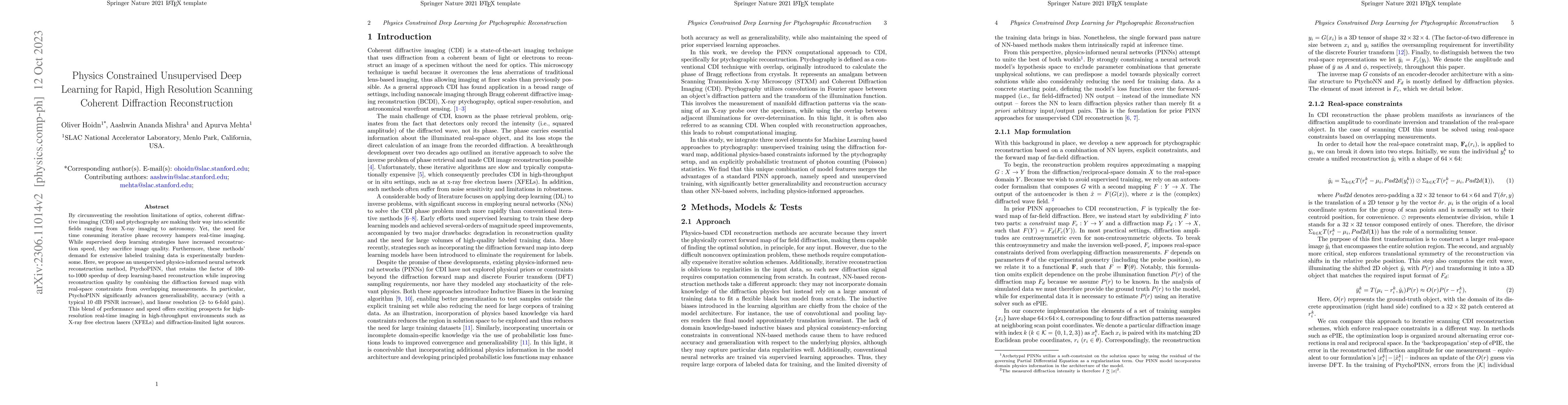Thumbnail for Physics Constrained Unsupervised Deep Learning for Rapid, High
  Resolution Scanning Coherent Diffraction Reconstruction