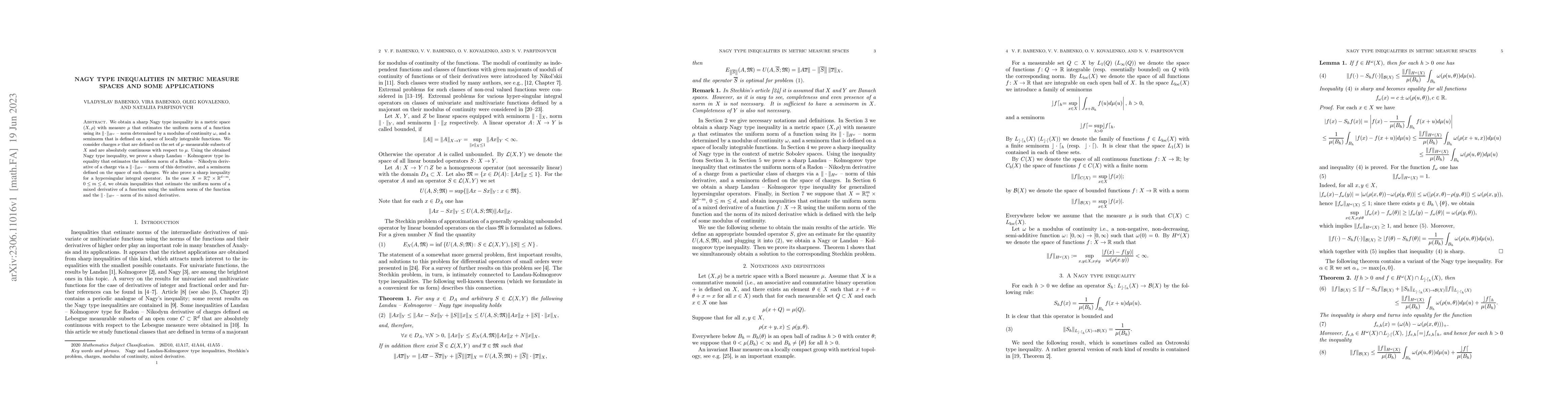 Thumbnail for Nagy type inequalities in metric measure spaces and some applications
