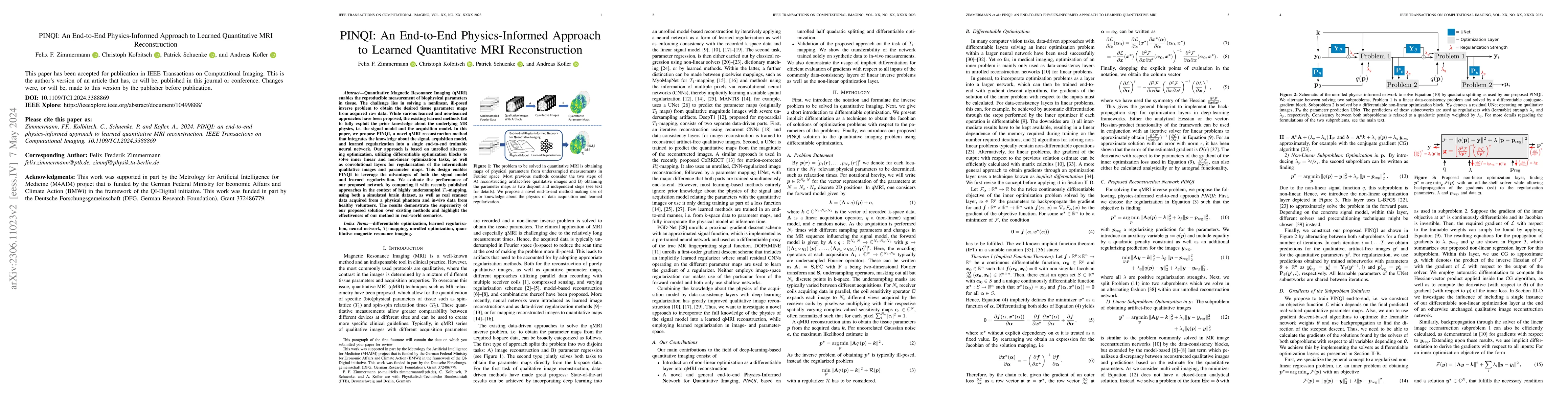 Thumbnail for PINQI: An End-to-End Physics-Informed Approach to Learned Quantitative
  MRI Reconstruction