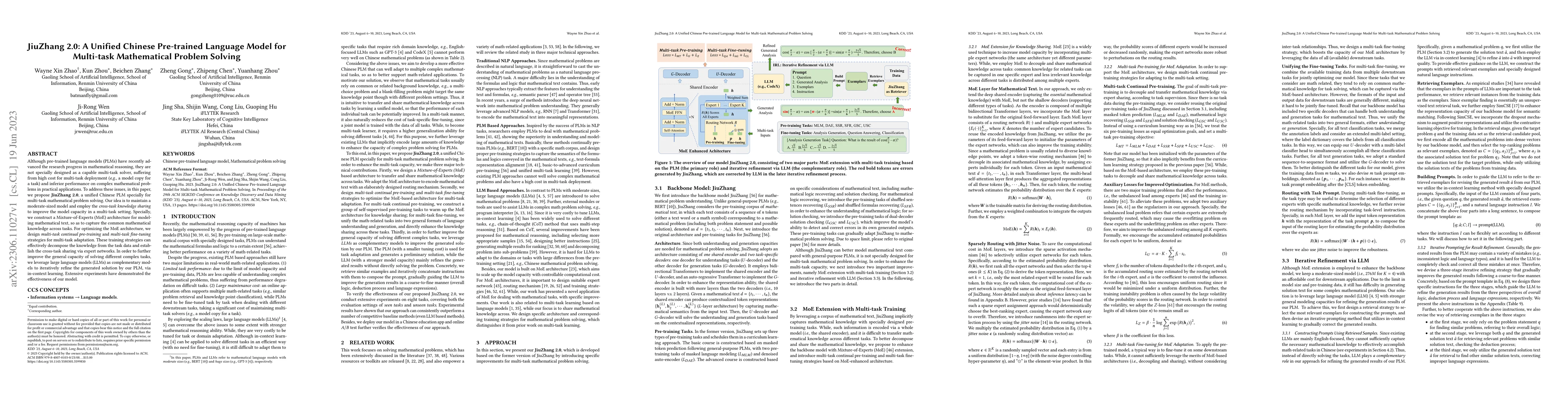 Thumbnail for JiuZhang 2.0: A Unified Chinese Pre-trained Language Model for
  Multi-task Mathematical Problem Solving