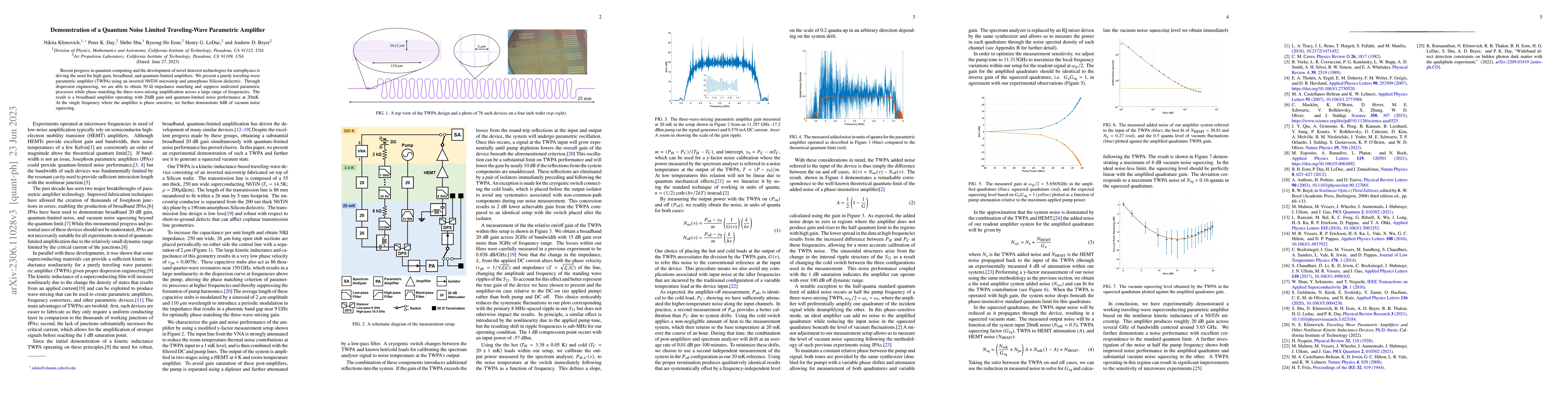 Thumbnail for Demonstration of a Quantum Noise Limited Traveling-Wave Parametric
  Amplifier