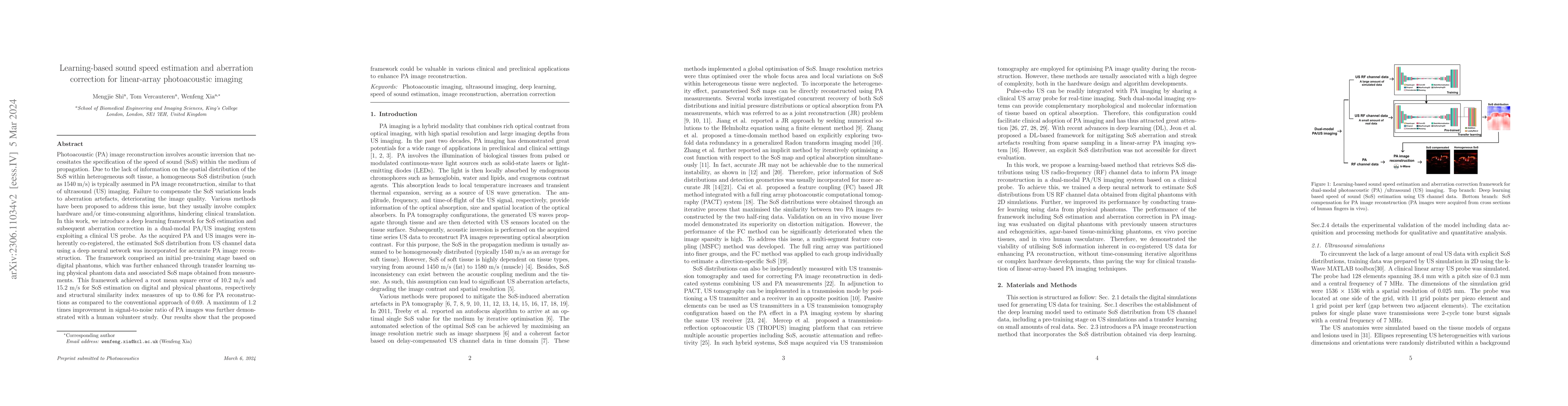 Thumbnail for Learning-based sound speed estimation and aberration correction in
  linear-array photoacoustic imaging