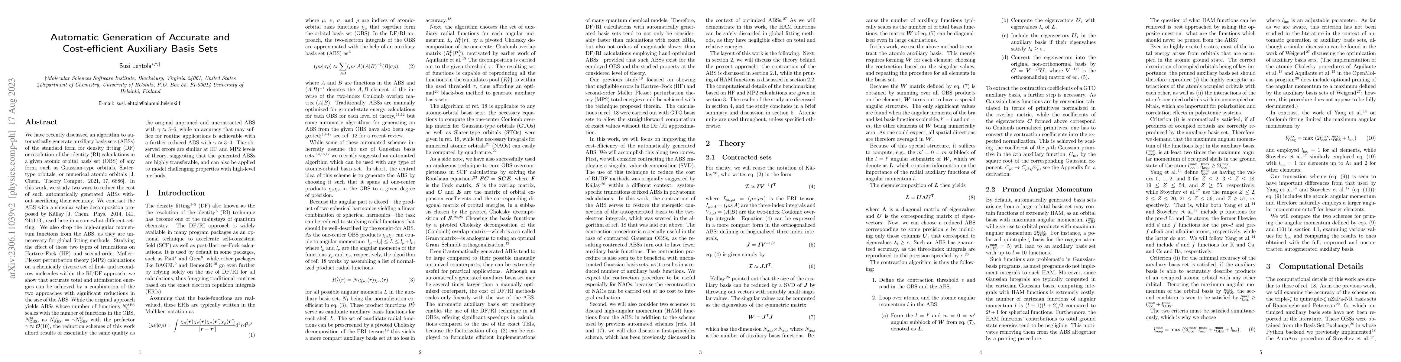 Thumbnail for Automatic Generation of Accurate and Cost-efficient Auxiliary Basis Sets