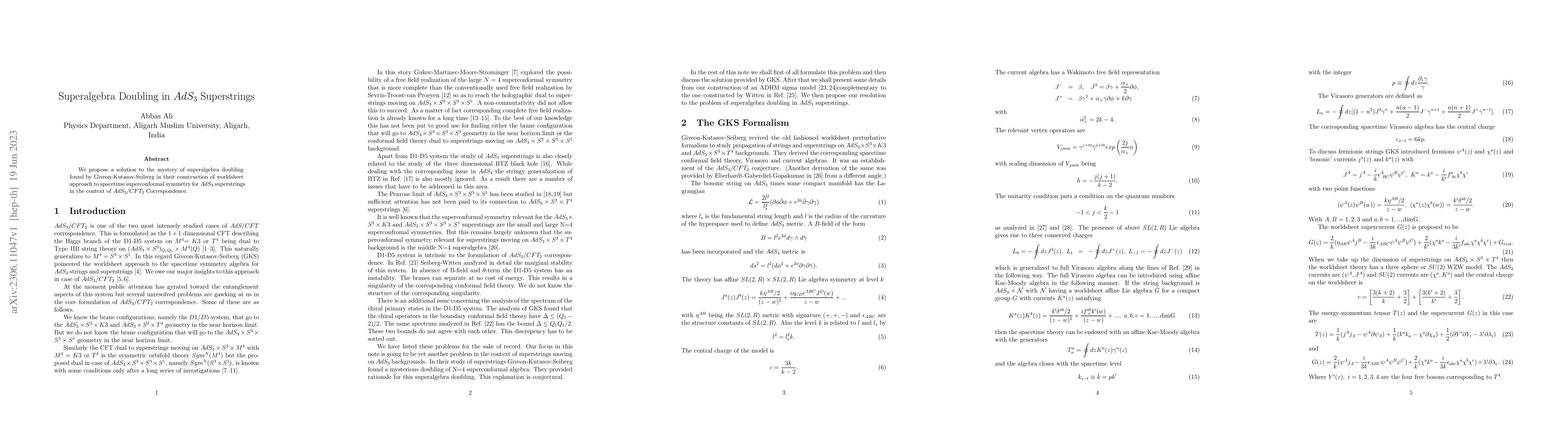 Thumbnail for Superalgebra Doubling in $AdS_3$ Superstrings