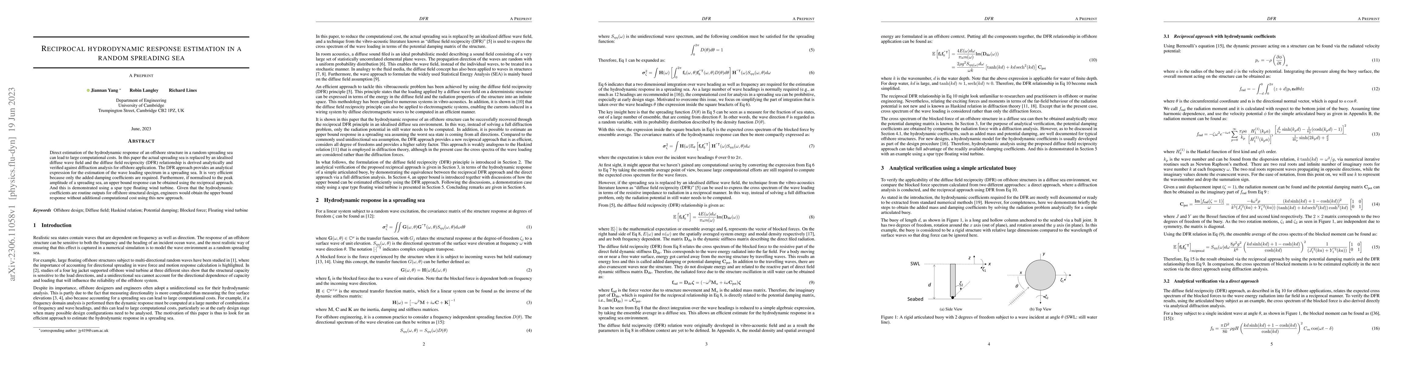Thumbnail for Reciprocal hydrodynamic response estimation in a random spreading sea