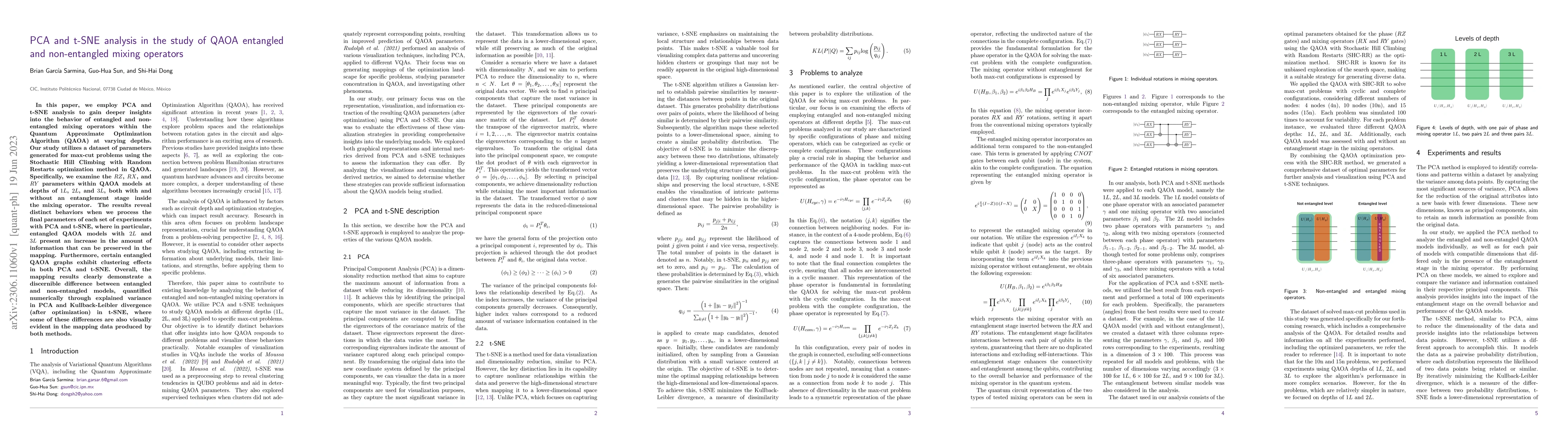 Thumbnail for PCA and t-SNE analysis in the study of QAOA entangled and non-entangled
  mixing operators