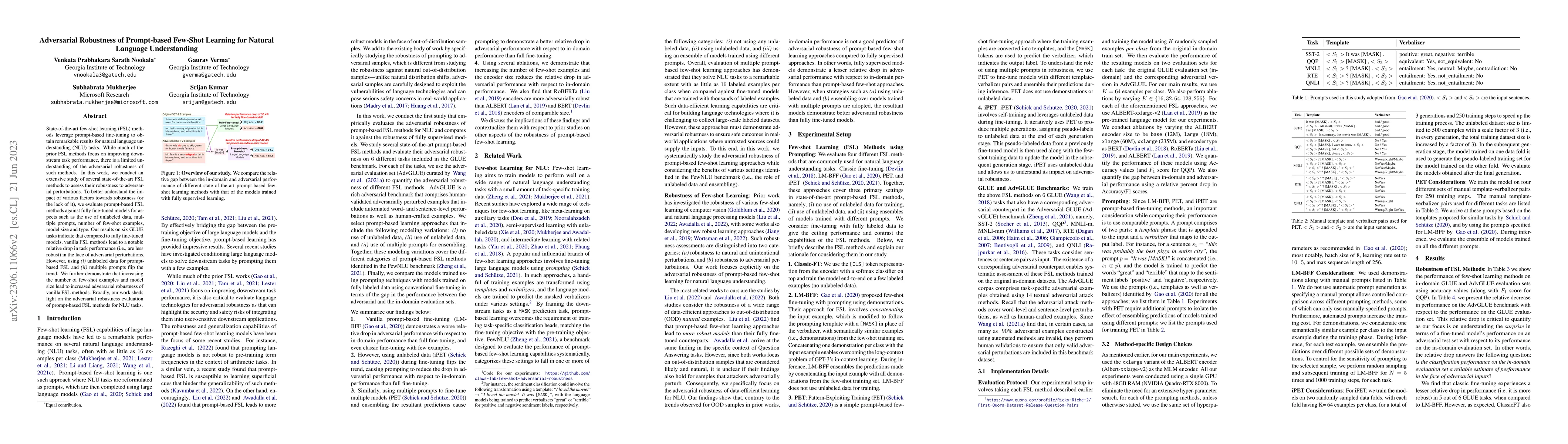 Thumbnail for Adversarial Robustness of Prompt-based Few-Shot Learning for Natural
  Language Understanding