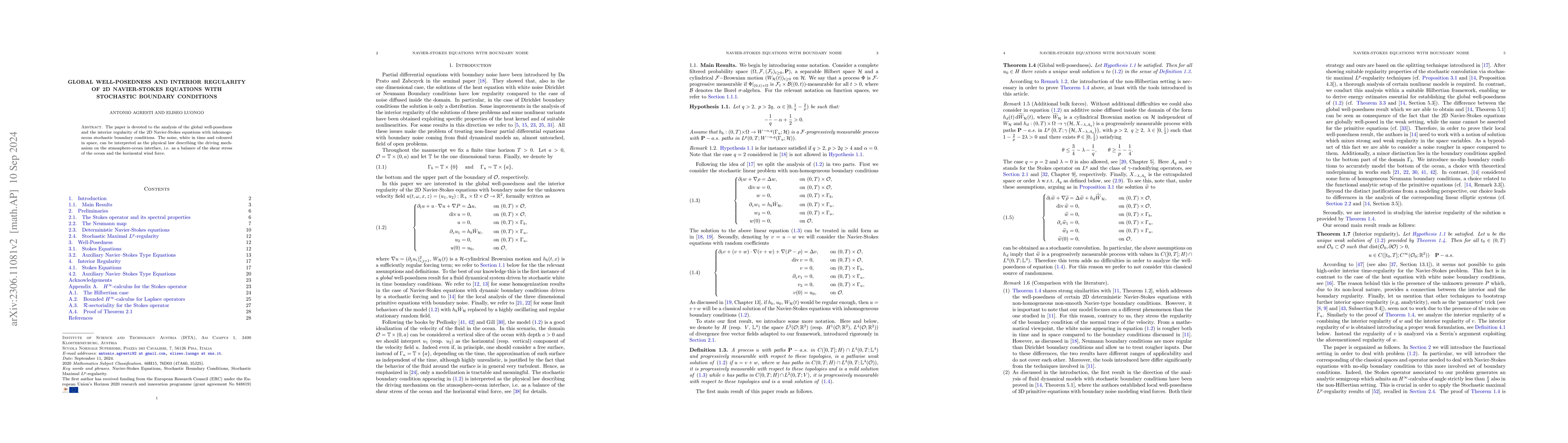 Thumbnail for Global well-Posedness and Interior Regularity of 2D Navier-Stokes
  Equations with Stochastic Boundary Conditions