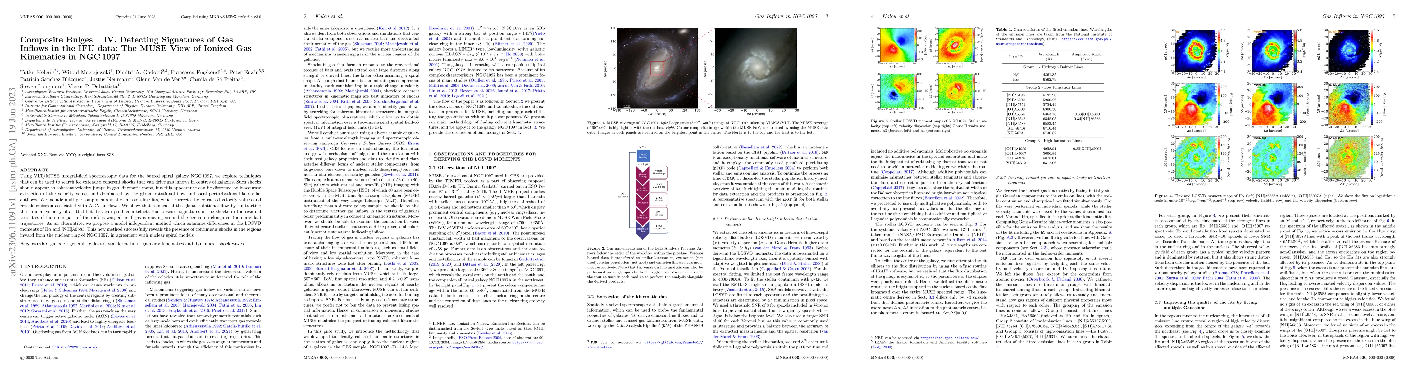 Thumbnail for Composite Bulges -- IV. Detecting Signatures of Gas Inflows in the IFU
  data: The MUSE View of Ionized Gas Kinematics in NGC 1097