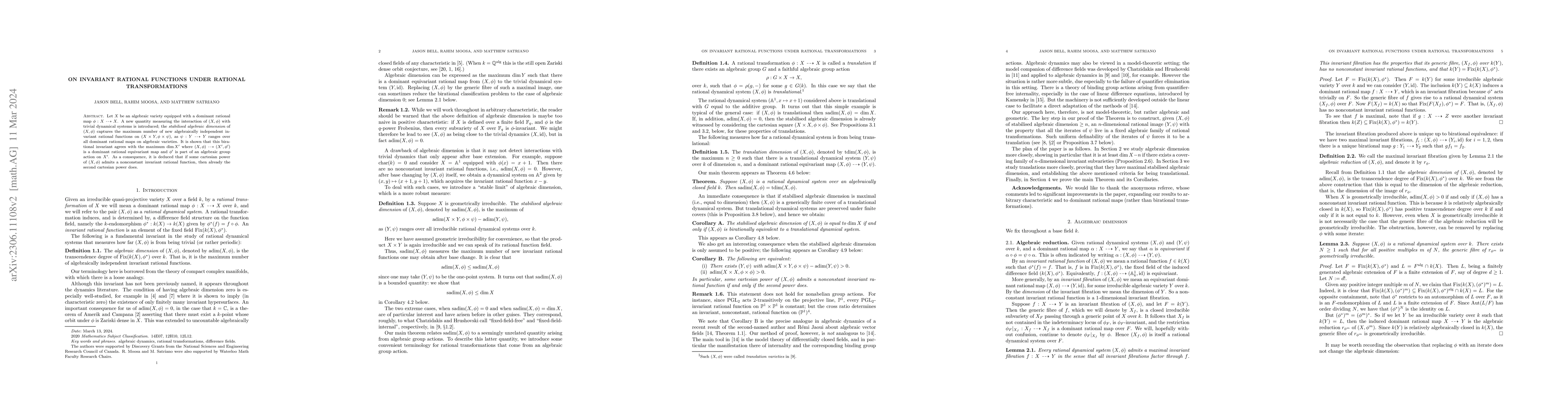 Thumbnail for Invariant rational functions under rational transformations