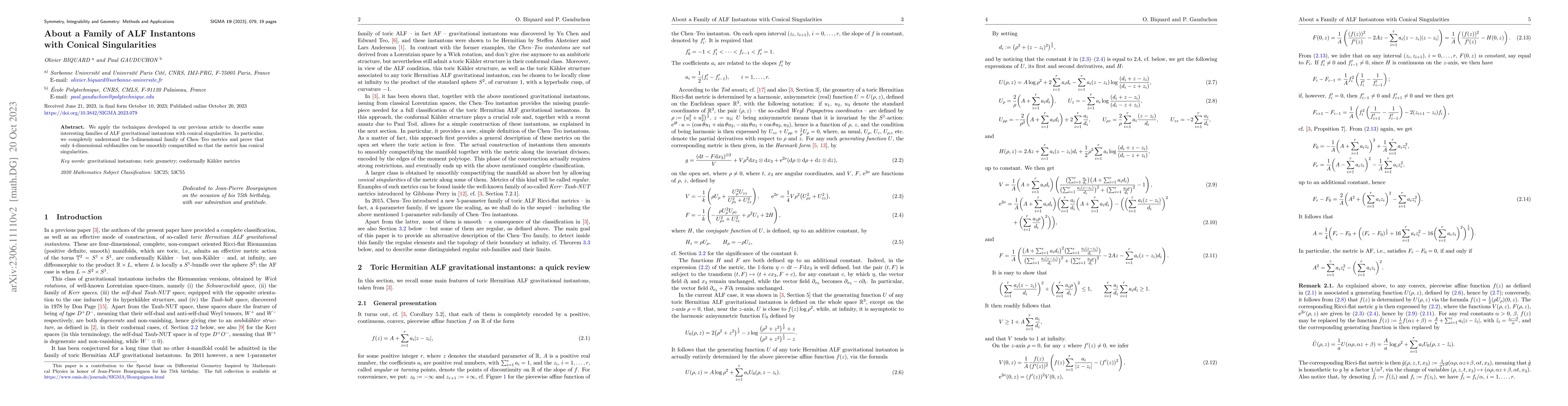 Thumbnail for About a Family of ALF Instantons with Conical Singularities