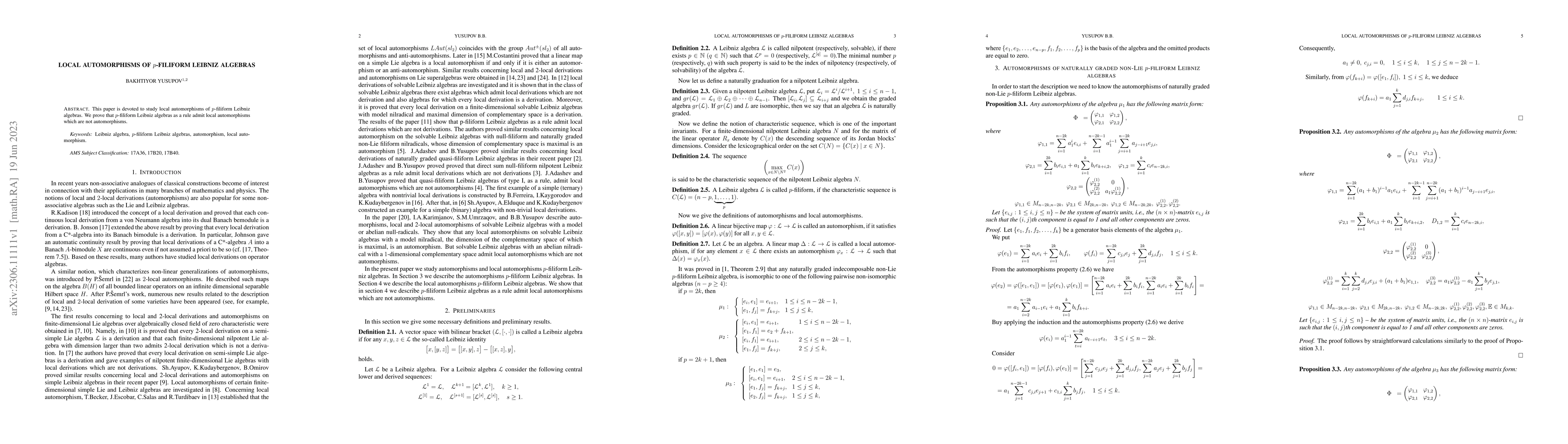 Thumbnail for Local automorphisms of $p$-filiform Leibniz algebras