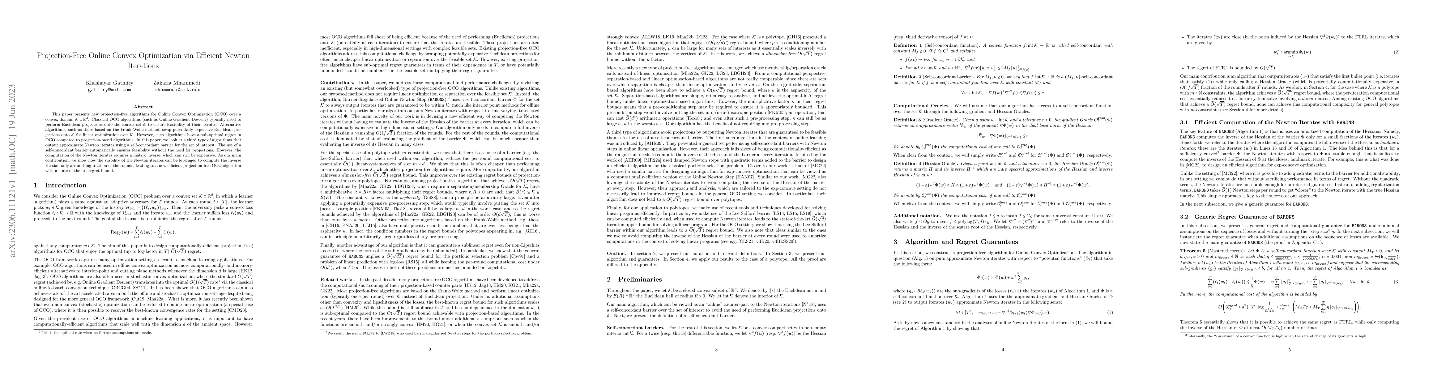 Thumbnail for Projection-Free Online Convex Optimization via Efficient Newton
  Iterations