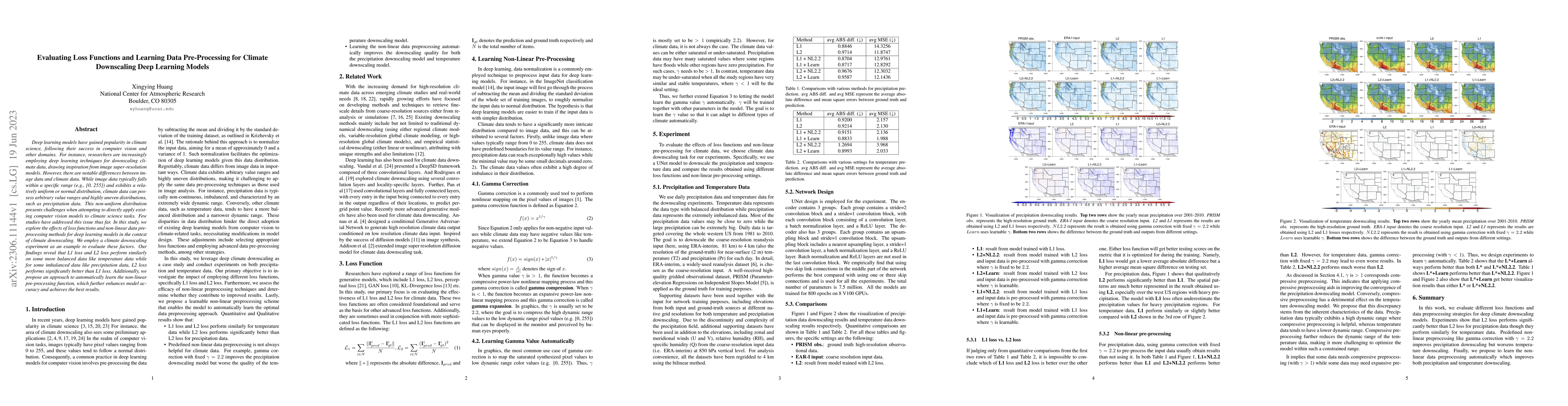 Thumbnail for Evaluating Loss Functions and Learning Data Pre-Processing for Climate
  Downscaling Deep Learning Models