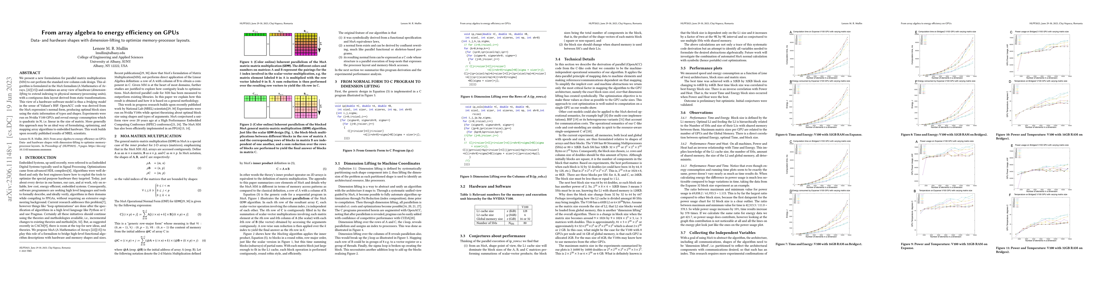 Thumbnail for From array algebra to energy efficiency on GPUs: Data and hardware
  shapes with dimension-lifting to optimize memory-processor layouts