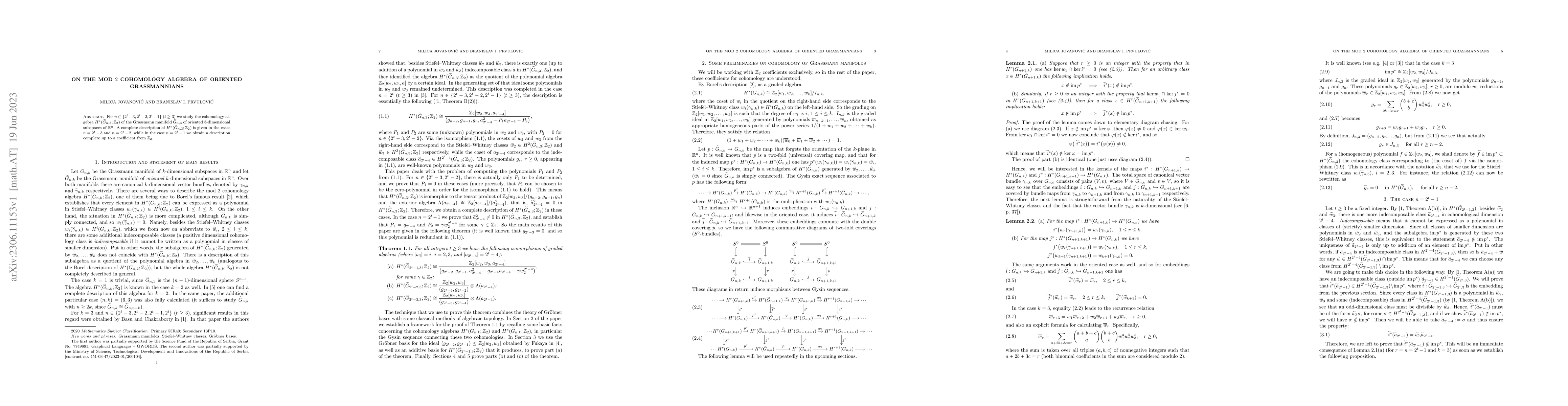 Thumbnail for On the mod 2 cohomology algebra of oriented Grassmannians
