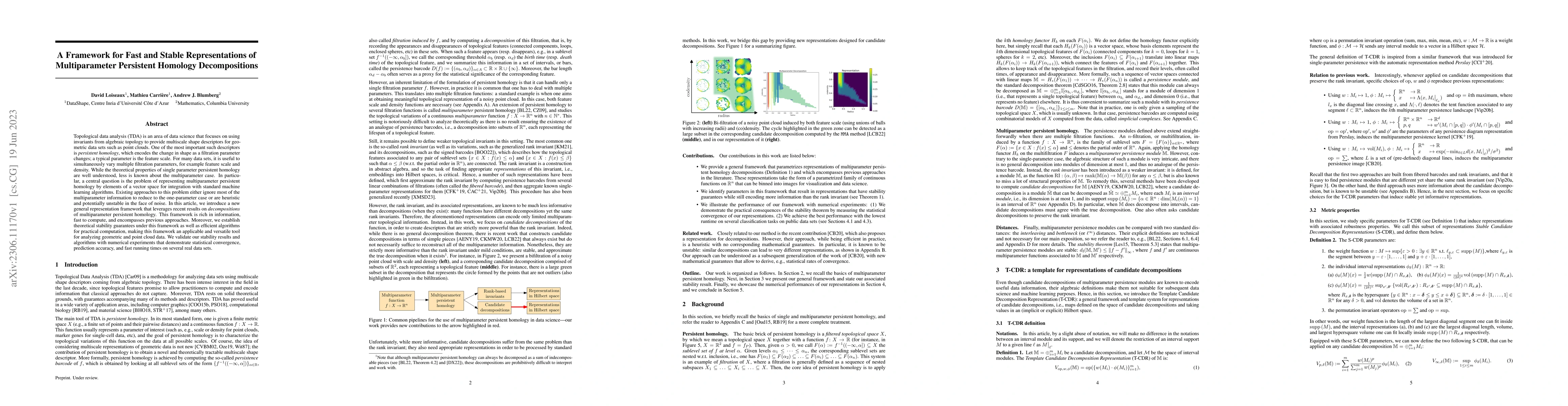 Thumbnail for A Framework for Fast and Stable Representations of Multiparameter
  Persistent Homology Decompositions