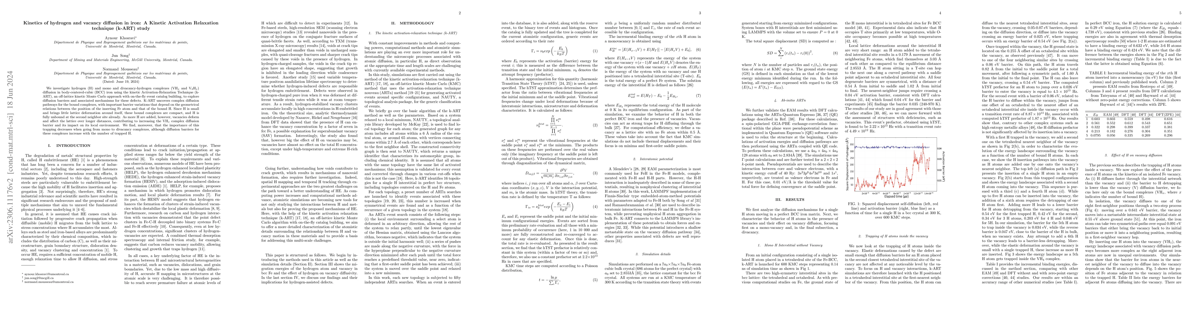 Thumbnail for Kinetics of hydrogen and vacancy diffusion in iron: A Kinetic Activation
  Relaxation technique (k-ART) study