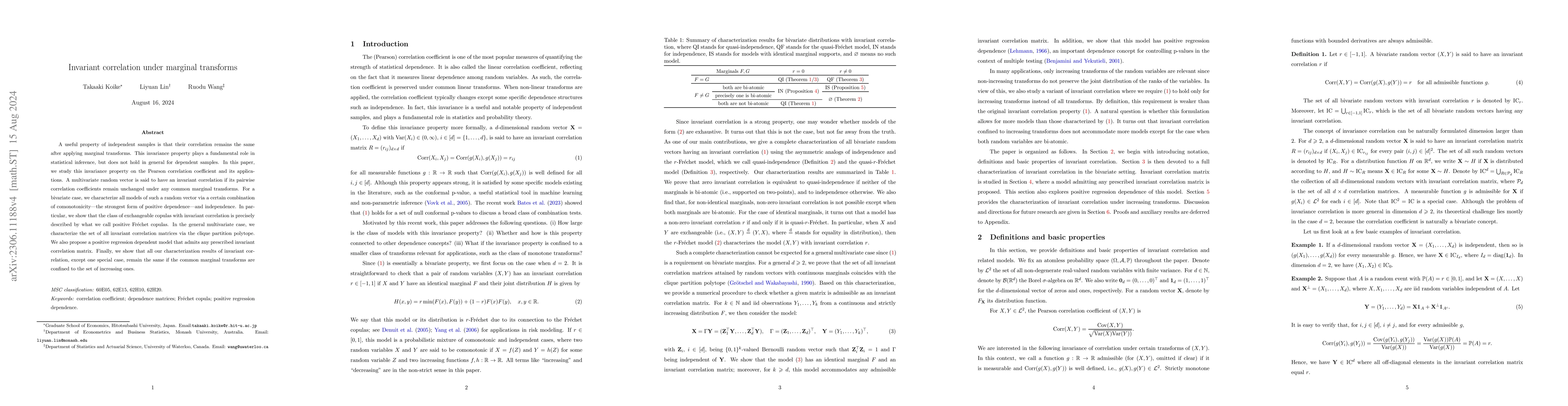 Thumbnail for Invariant correlation under marginal transforms