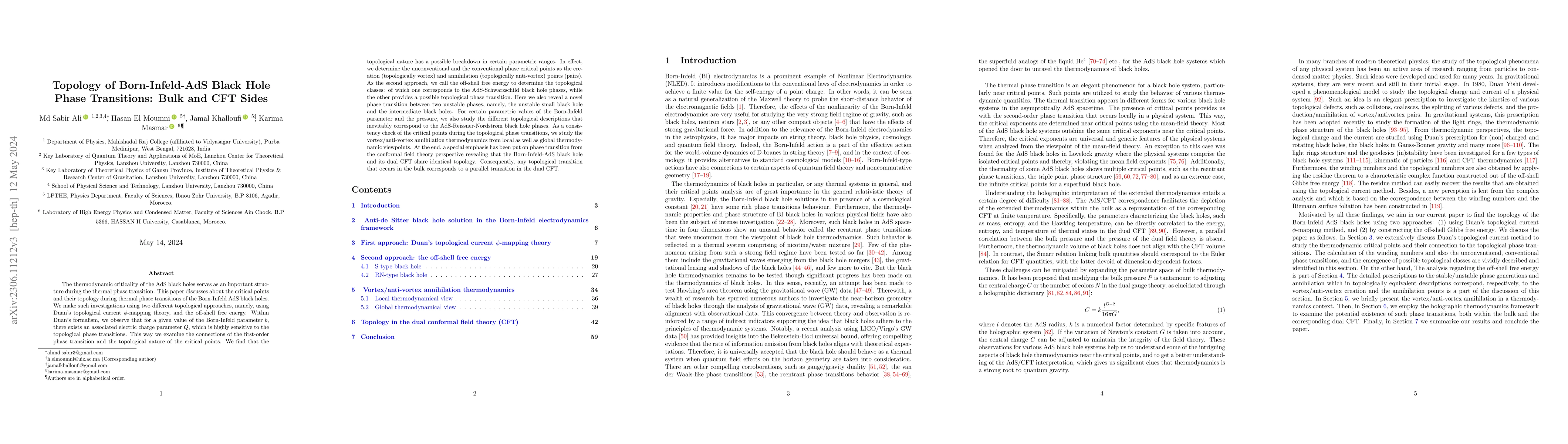 Thumbnail for Topology of Born-Infeld-AdS Black Hole Phase Transitions: Bulk and CFT
  Sides