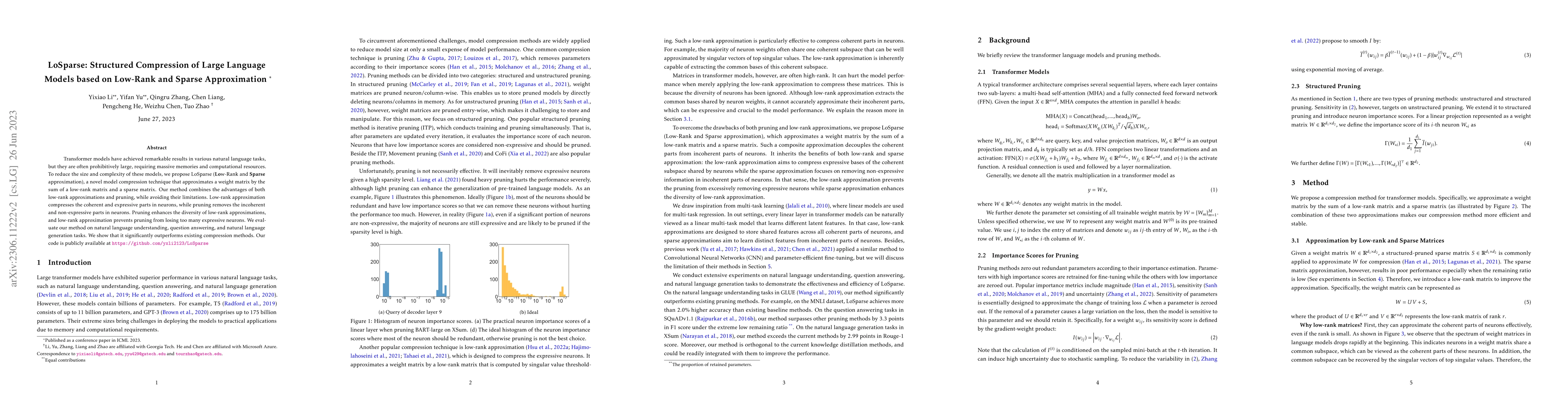Thumbnail for LoSparse: Structured Compression of Large Language Models based on
  Low-Rank and Sparse Approximation