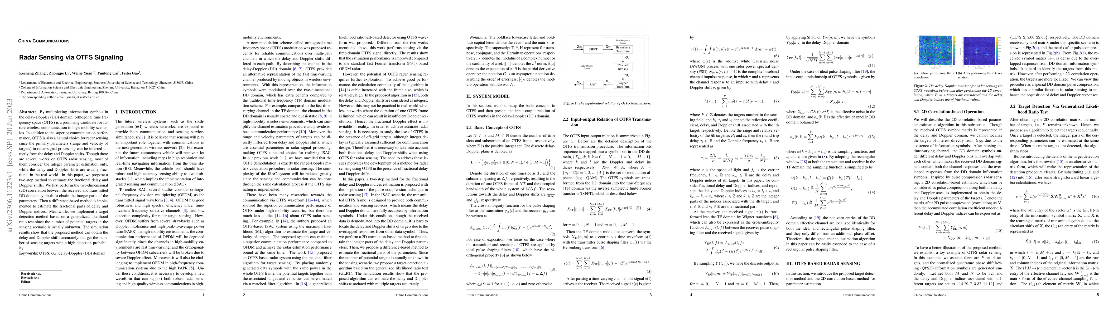 Thumbnail for Radar Sensing via OTFS Signaling