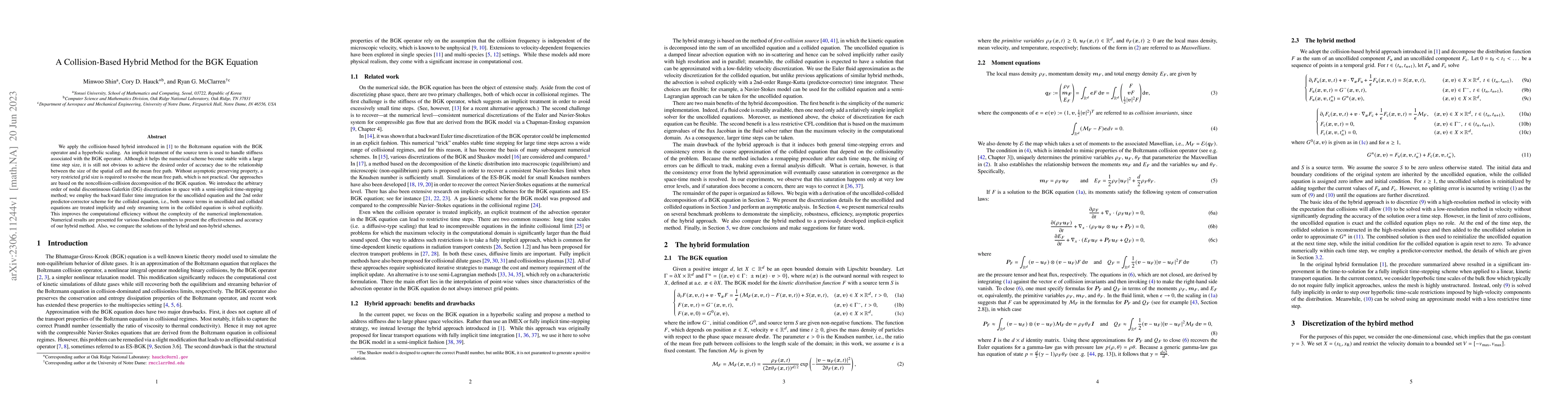 Thumbnail for A Collision-Based Hybrid Method for the BGK Equation