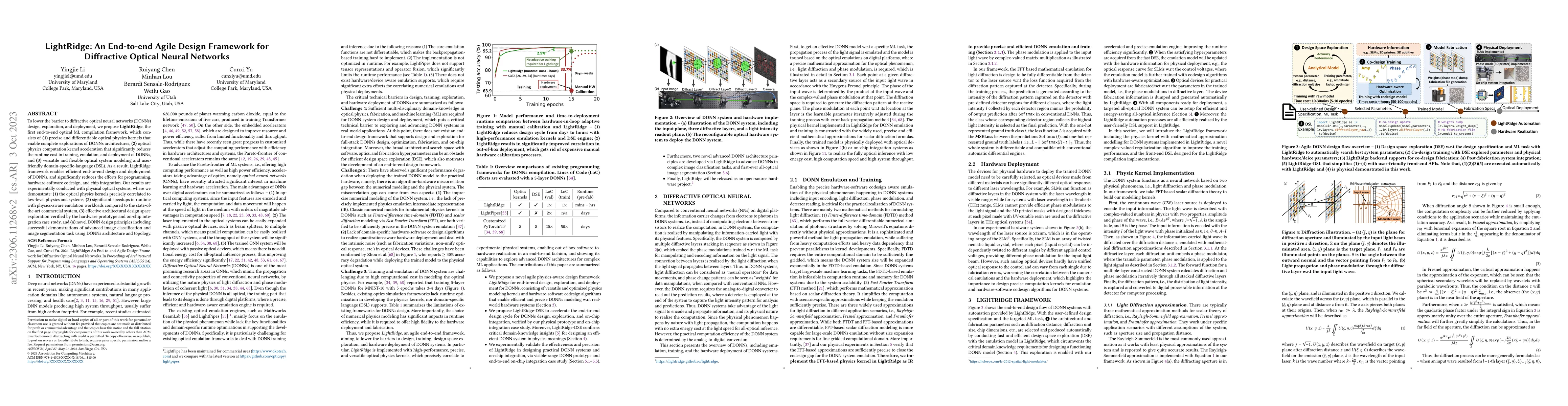 Thumbnail for LightRidge: An End-to-end Agile Design Framework for Diffractive Optical
  Neural Networks