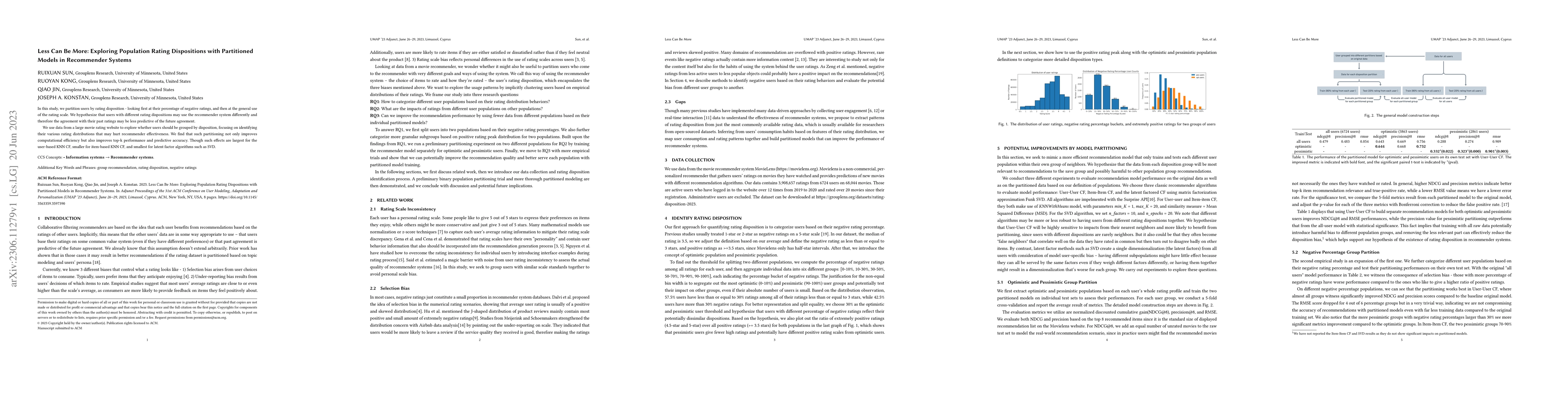 Thumbnail for Less Can Be More: Exploring Population Rating Dispositions with
  Partitioned Models in Recommender Systems