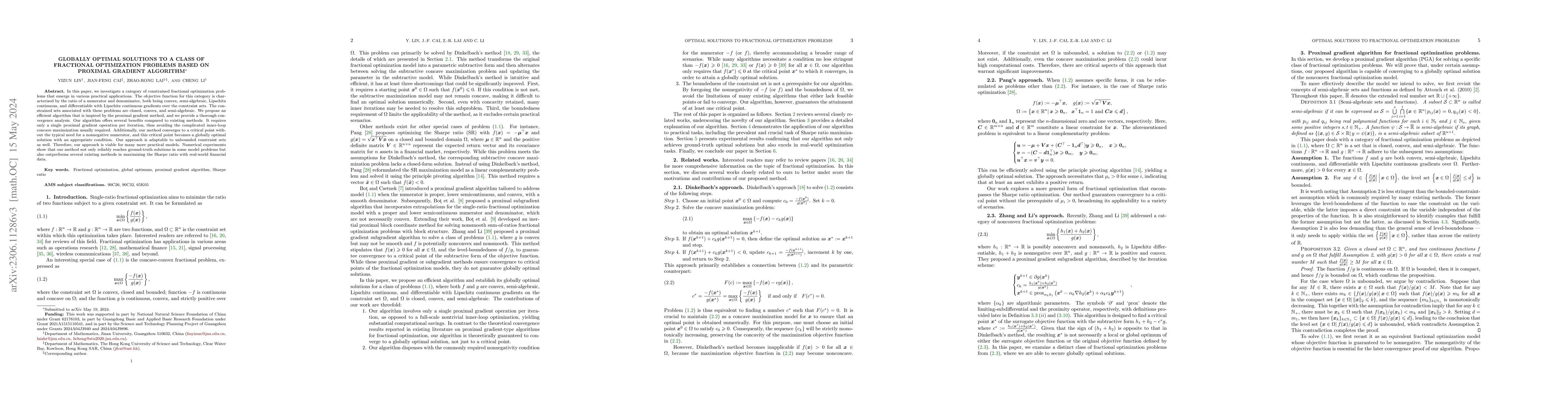 Thumbnail for Globally Optimal Solutions to a Class of Fractional Optimization
  Problems Based on Proximal Gradient Algorithm