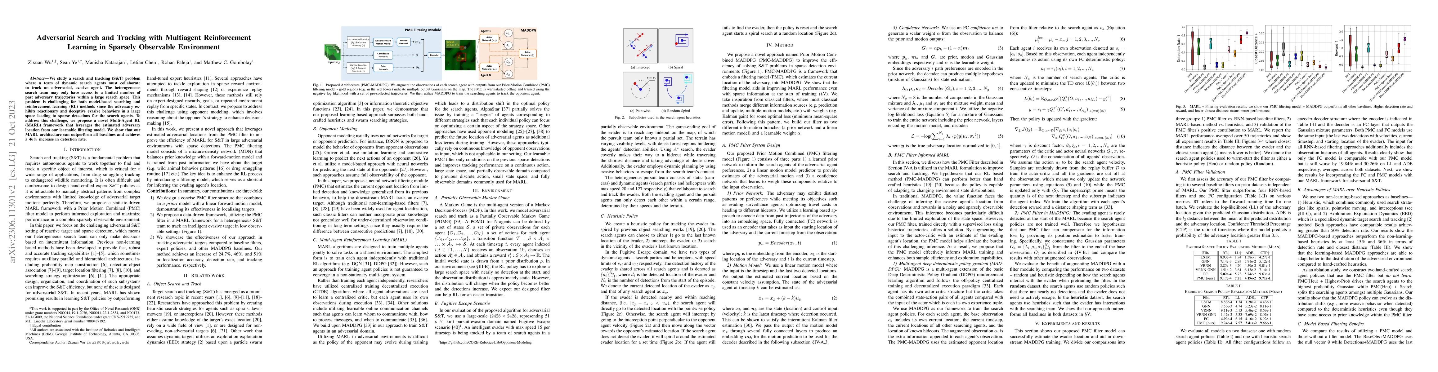 Thumbnail for Adversarial Search and Tracking with Multiagent Reinforcement Learning
  in Sparsely Observable Environment