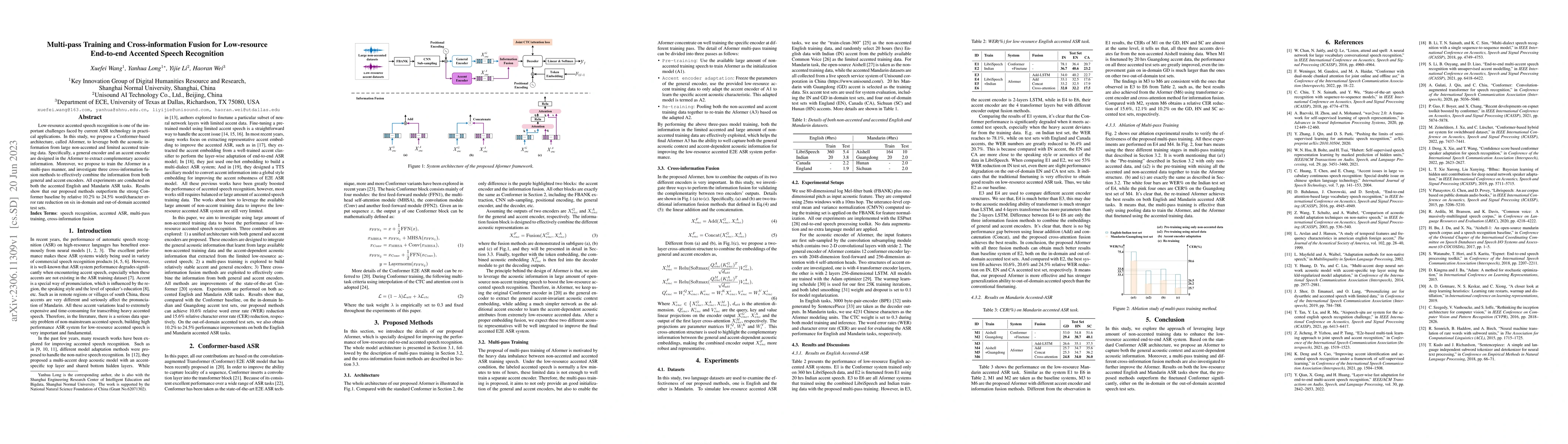 Thumbnail for Multi-pass Training and Cross-information Fusion for Low-resource
  End-to-end Accented Speech Recognition