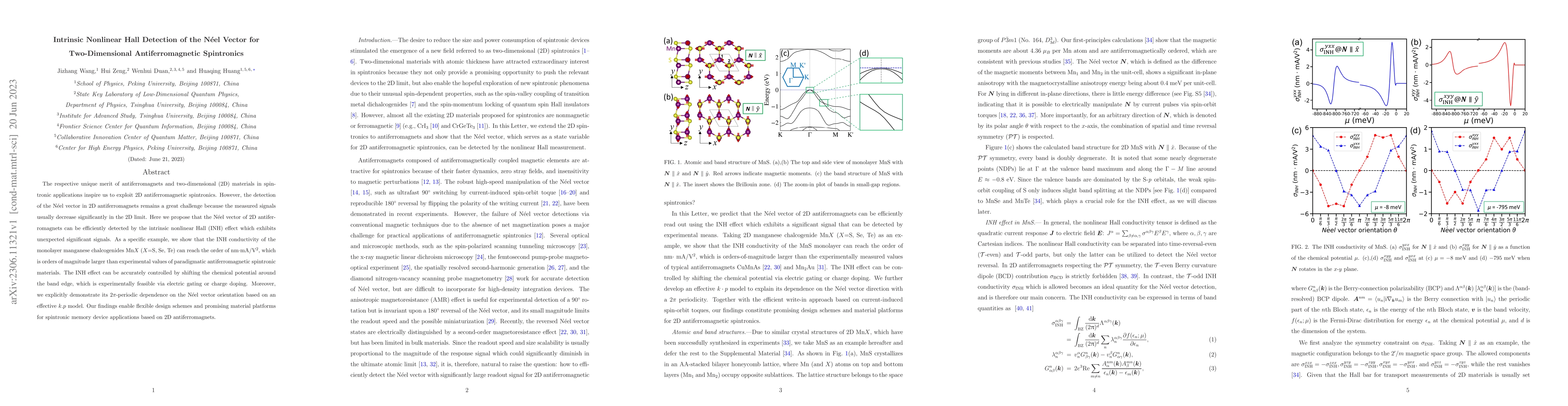 Thumbnail for Intrinsic Nonlinear Hall Detection of the N\'eel Vector for
  Two-Dimensional Antiferromagnetic Spintronics