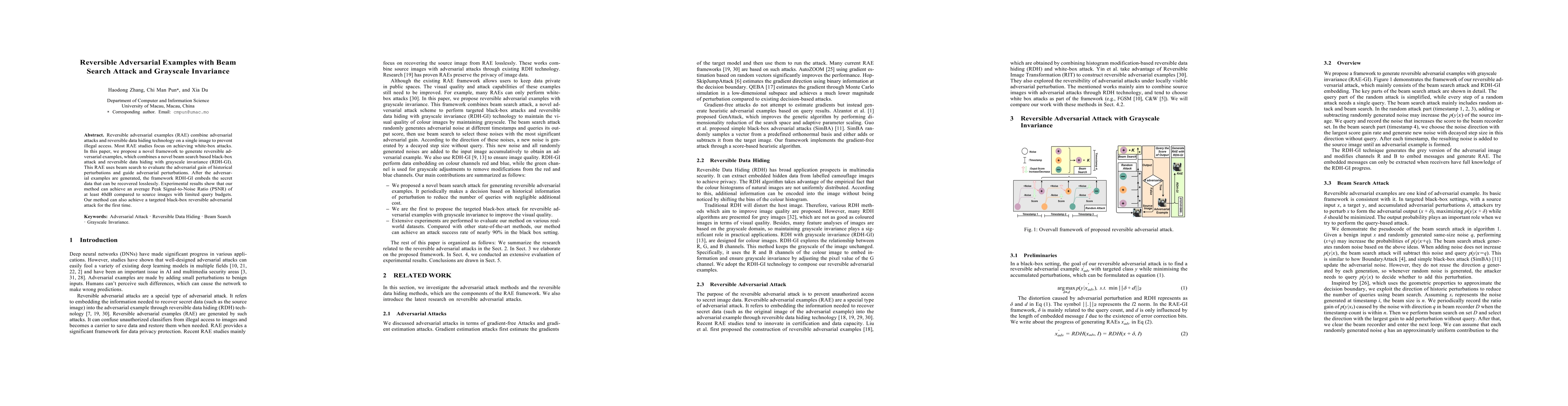 Thumbnail for Reversible Adversarial Examples with Beam Search Attack and Grayscale
  Invariance