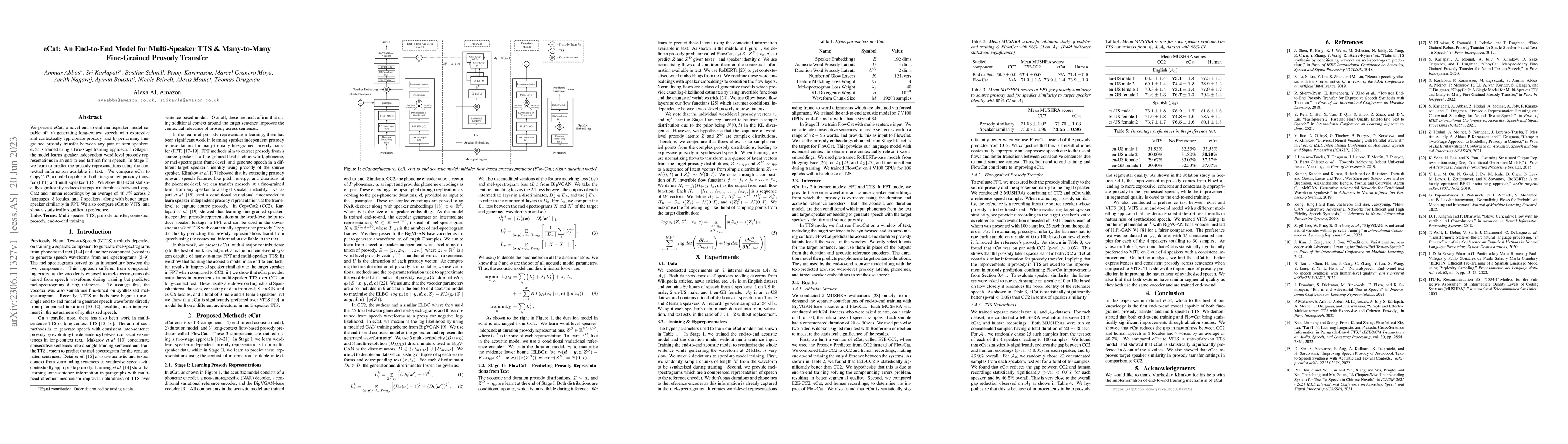 Thumbnail for eCat: An End-to-End Model for Multi-Speaker TTS & Many-to-Many
  Fine-Grained Prosody Transfer